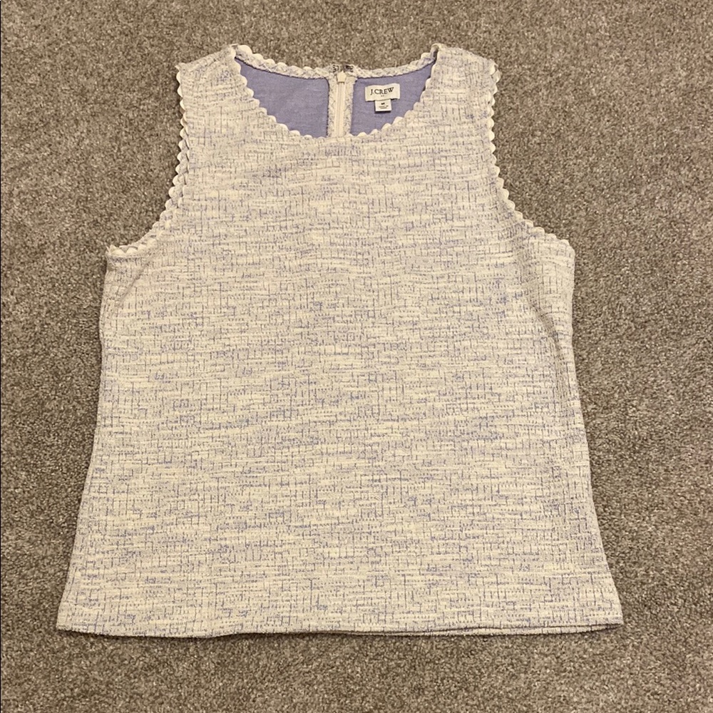 LOFT Textured Sleeveless Top in light Blue and White with trim zipper back